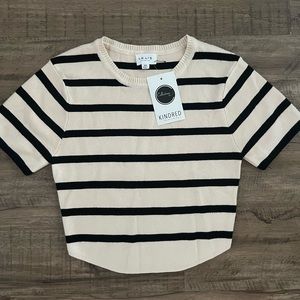 LELIS Black and cream stripped cropped shirt Size XS material is stretchy & soft